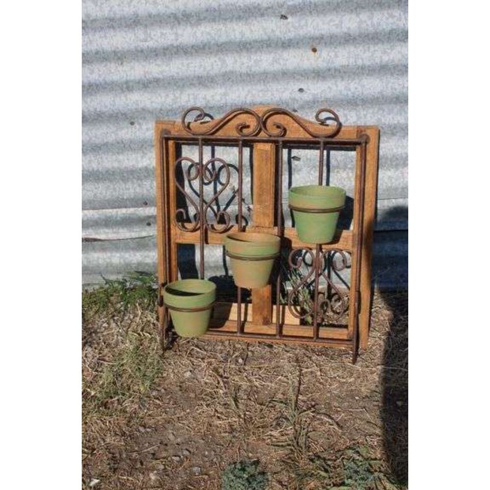 Wood and Iron outdoor/Indoor planter with 3 flower pots
